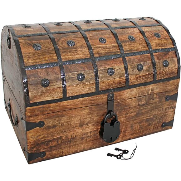 Handmade Pirate Treasure Chest for Kids Prizes & Classroom with Lock and Skeleto
